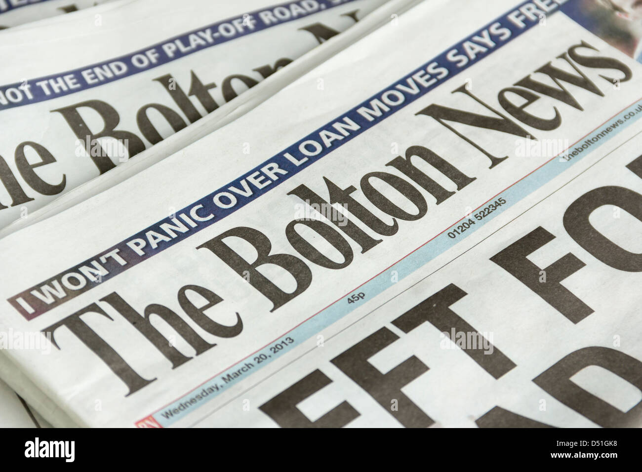 Masthead of of The Bolton News. This is a local newspaper which is published on six days per week. Stock Photo