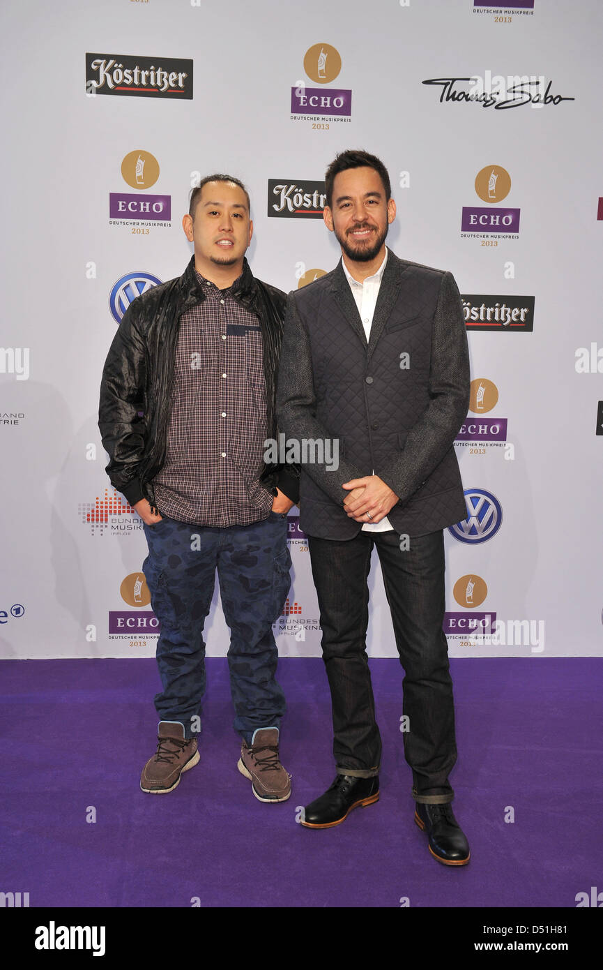Joe Hahn and Mike Shinoda from the band Linkin Park at the Echo Awards 2013 in Berlin. March 21, 2013 Stock Photo