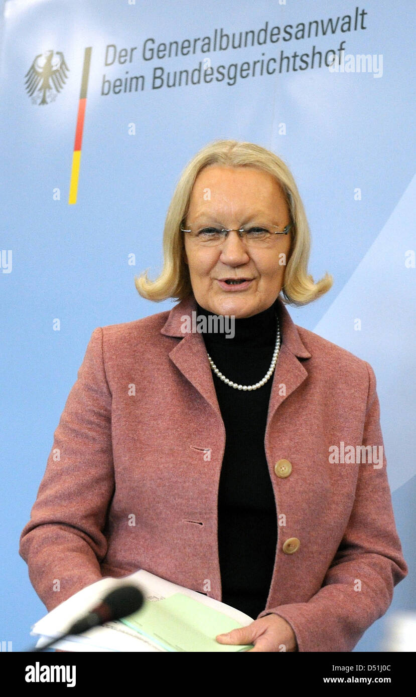 Germany Attourney General Monika Harms arrives for the Attourney General Office's annual press conference in Karlsruhe, Germany, 17 December 2010. Photo: Ronald Wittek Stock Photo