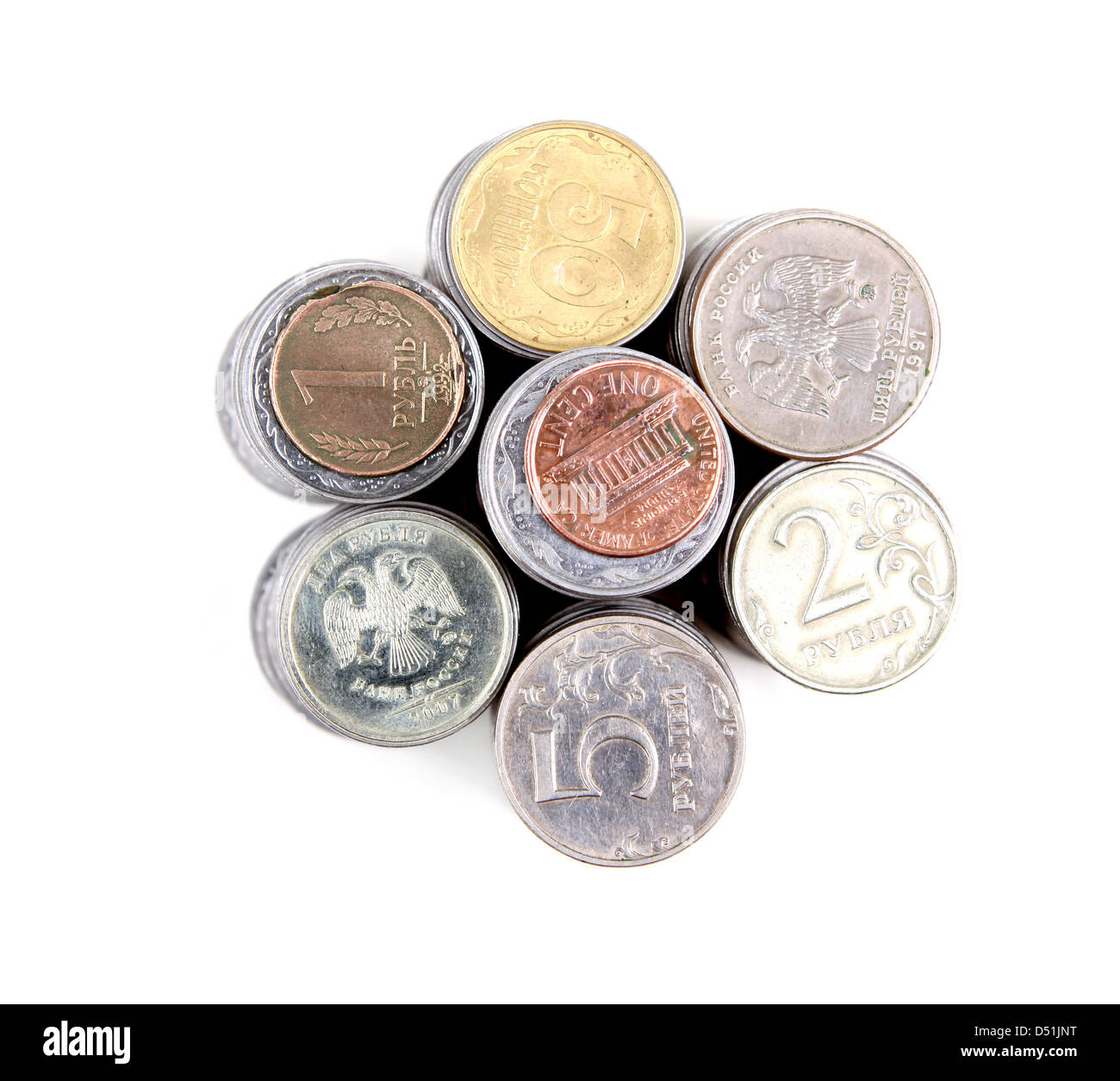stack of coins isolated on a white background Stock Photo - Alamy
