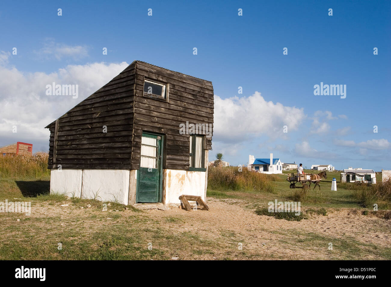 Small house in Cabo Polonio, a small village by the Atlantic Ocean in Uruguay. Stock Photo