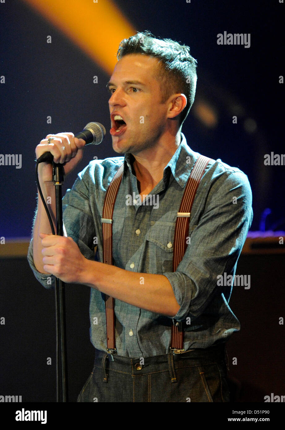 Singer Brandon Flowers appears on stage at the Special of the SWR3 New Pop Festival at Festspielhaus Baden-Baden, Germany, 25 September 2010. Photo: Uli Deck Stock Photo
