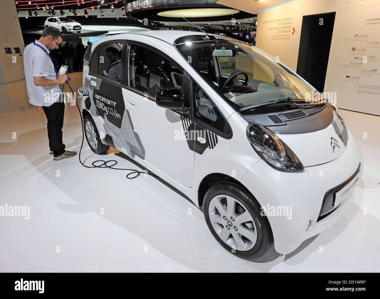 A Citroen C-Zero is presented at the 2010 Paris Motor Show in Paris, France, 01 October 2010. Some 300 exhibitors from 20 countries showcase their latest products and developments at the 2010 Paris Motor Show, that is one of the world's biggest motor shows. Photo: ULI DECK Stock Photo