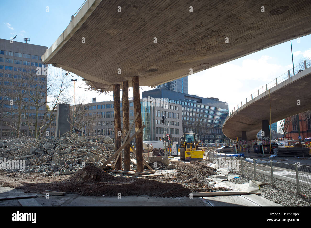 Flyover being demolished, Dusseldorf, Germany. Stock Photo