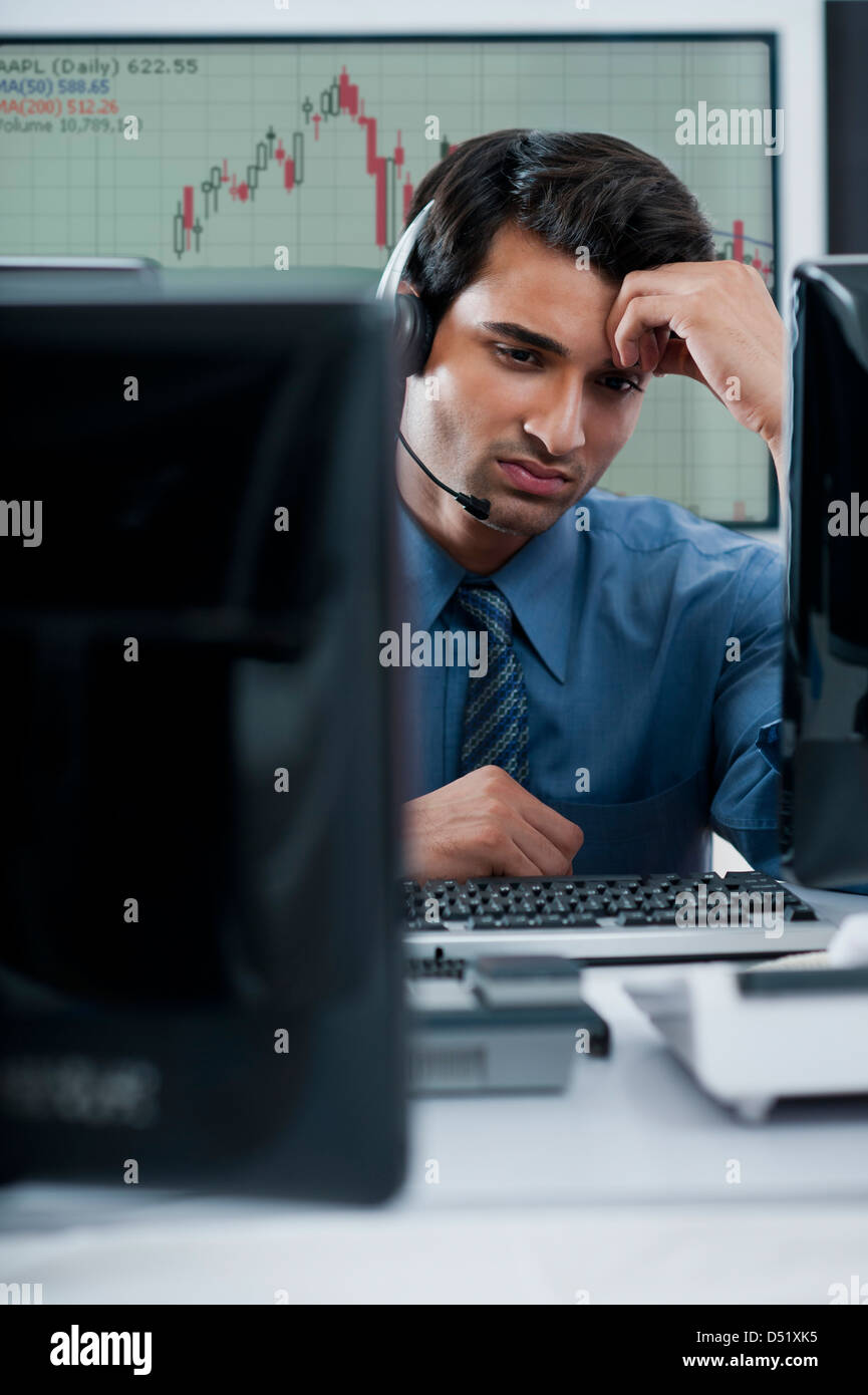 Thinking Customer Rep Customer service representative wearing a headset and thinking Stock ...
