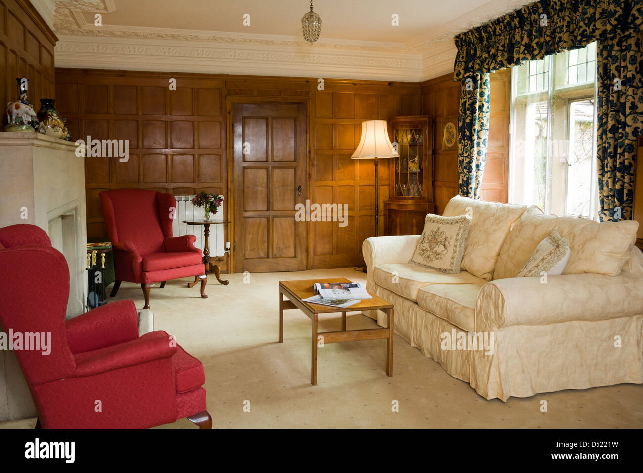 A light oak paneled sitting room. Stock Photo