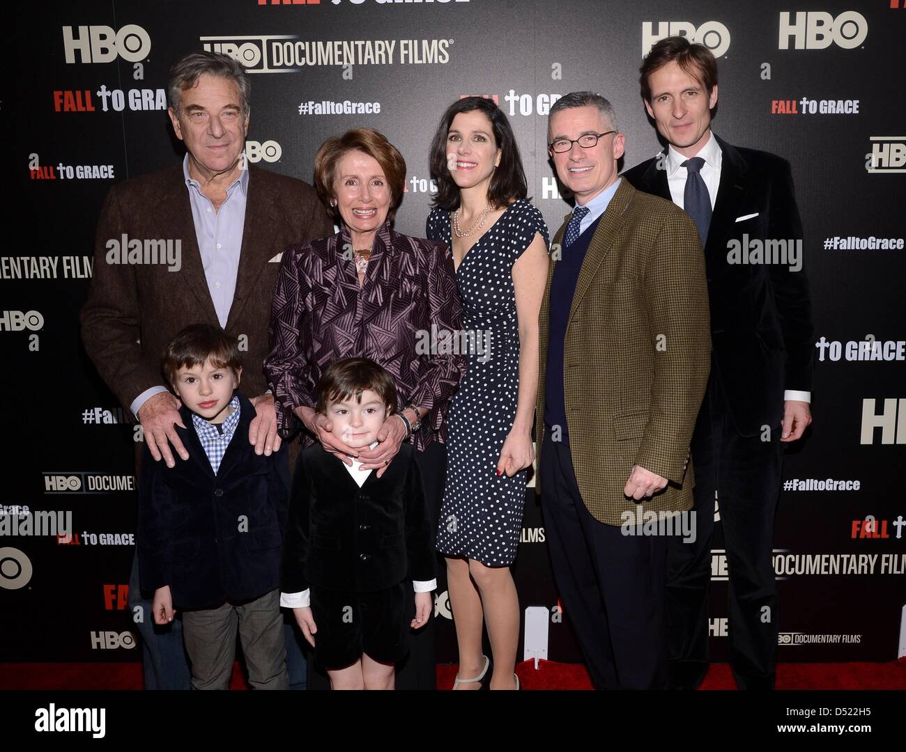 New York, USA. 21st March 2013. Paul Pelosi, Nancy Pelosi, Paul Vos, Thomas Vos, Alexandra Pelosi, Jim McGreevey, Michiel Vos at arrivals for FALL TO GRACE Premiere, Time Warner Center, New York, NY March 21, 2013. Photo By: Eli Winston/Everett Collection/Alamy Live News Stock Photo