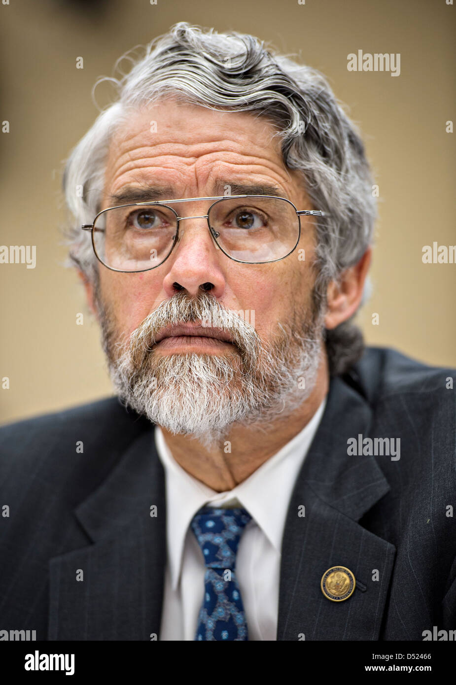 John P. Holdren, Director, Office of Science and Technology Policy, Executive Office of the President testifies during a House Science, Space, and Technology Committee hearing titled Threats from Space: A Review of U.S. Government Efforts to Track and Mitigate Asteroids and Meteors March 19, 2013 at the Rayburn house Office Building in Washington, DC. Stock Photo