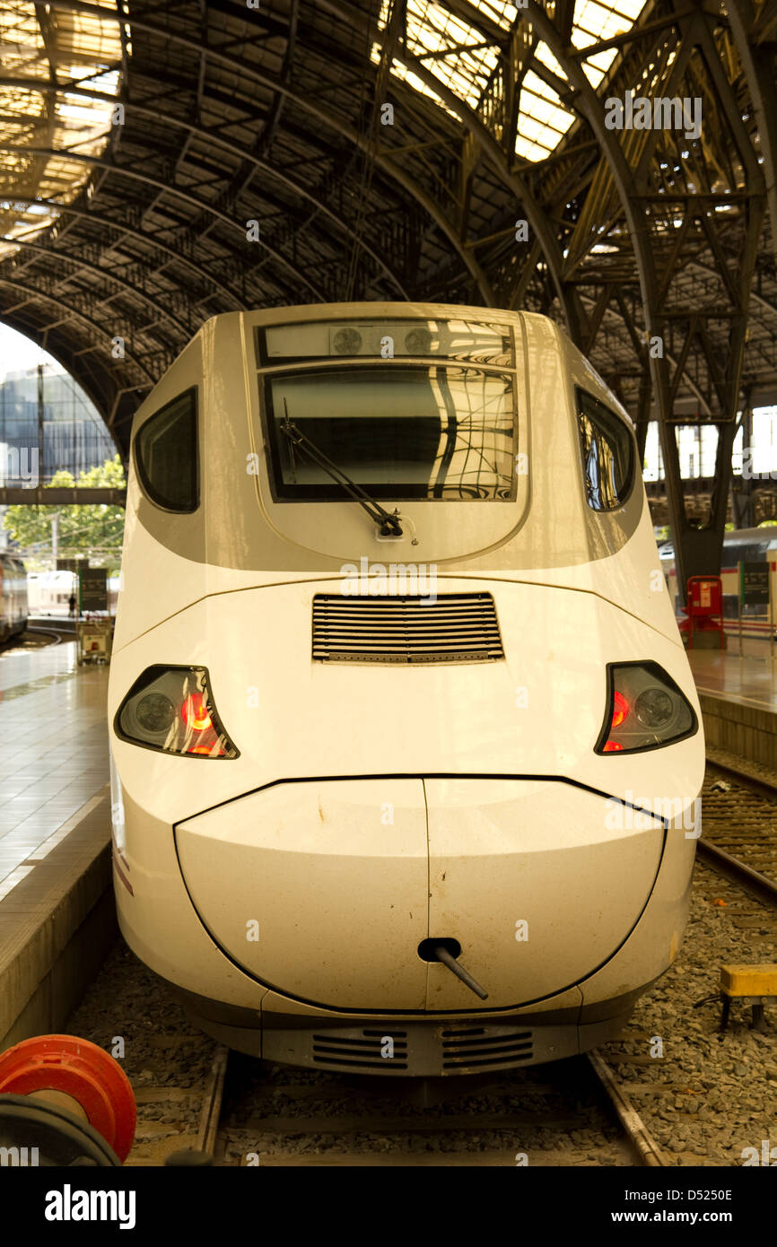 High speed train in France Station, Barcelona, Catalonia, Spain. Stock Photo
