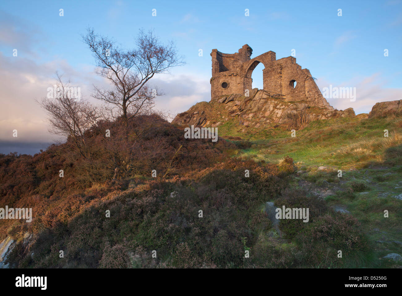 Mow Cop Castle at Sunset, Cheshire Stock Photo