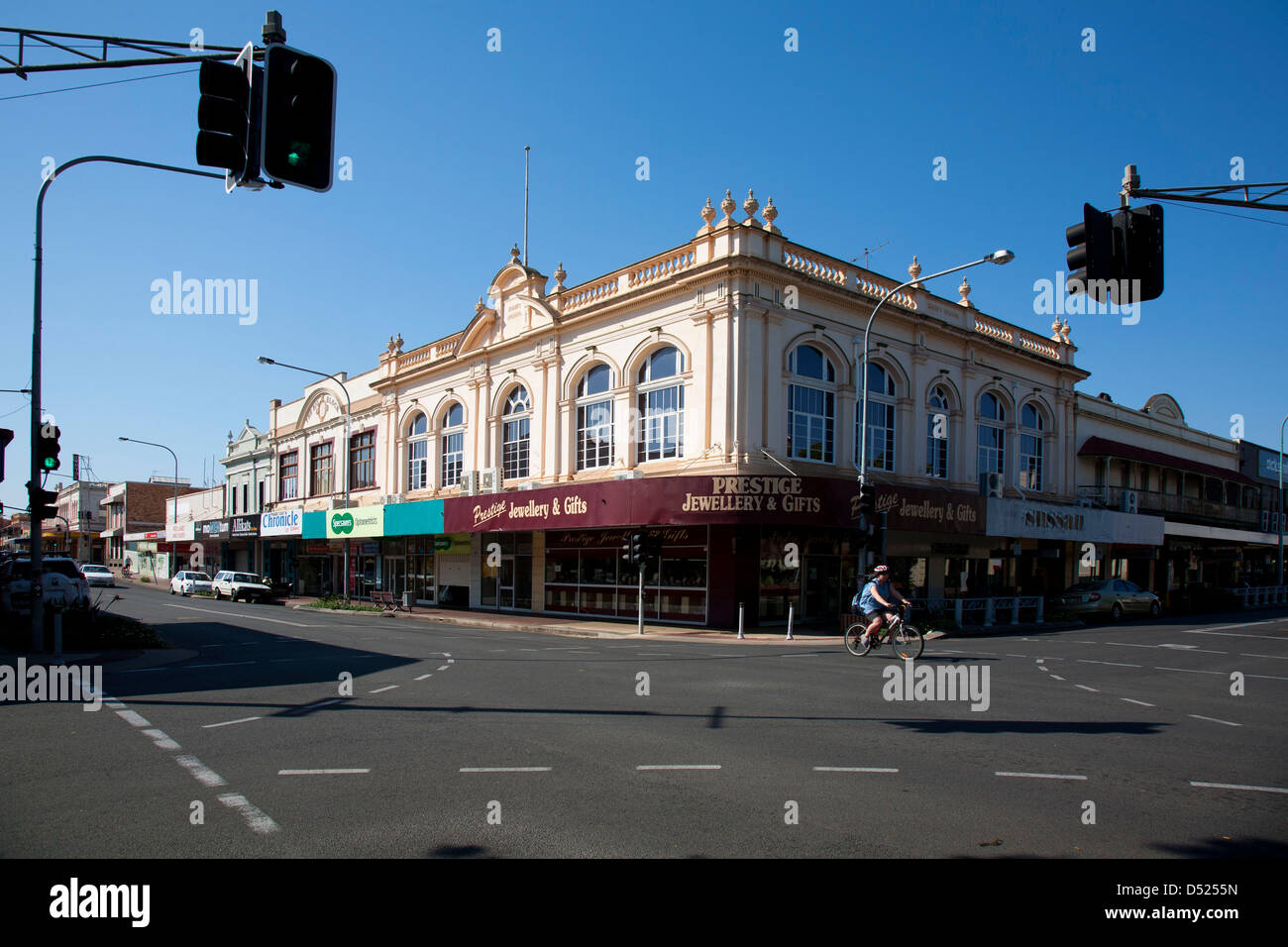 Historic streetscape of retail shops and hotel in Maryborough Queensland Australia Stock Photo