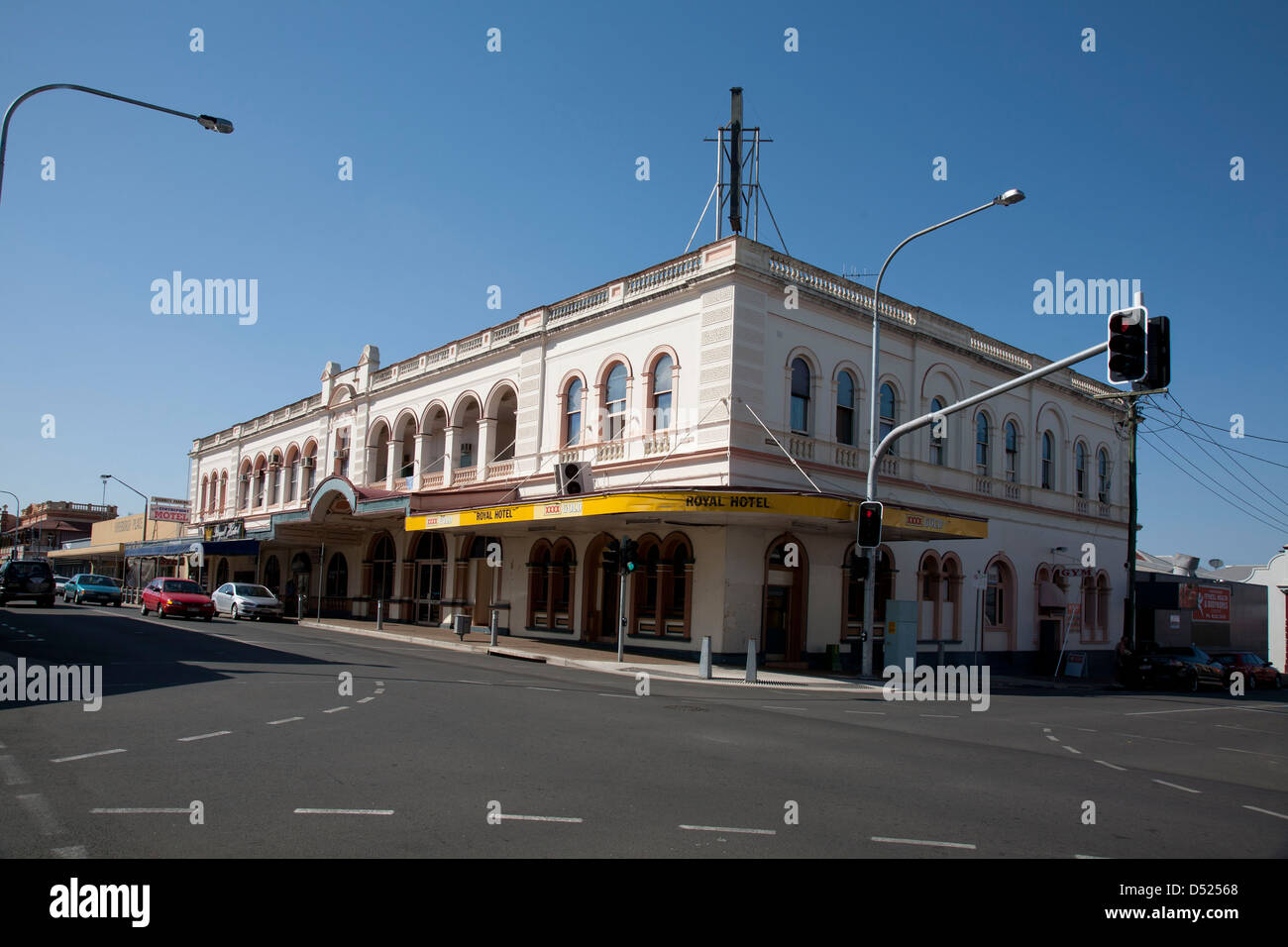 Historic streetscape of retail shops and hotel in Maryborough
