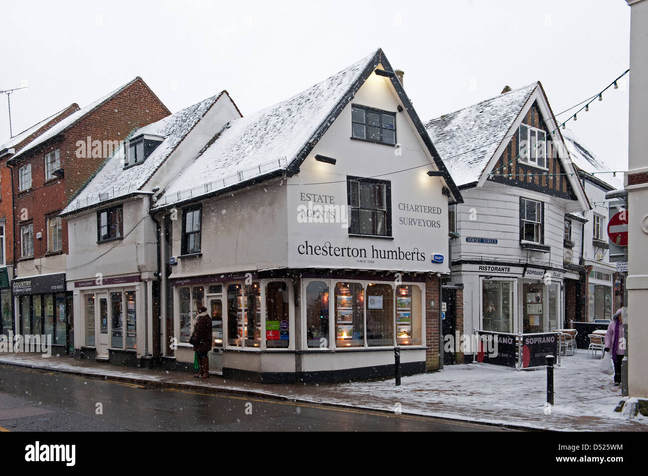 Traditional high street shops in winter, Sevenoaks, Kent, UK Stock