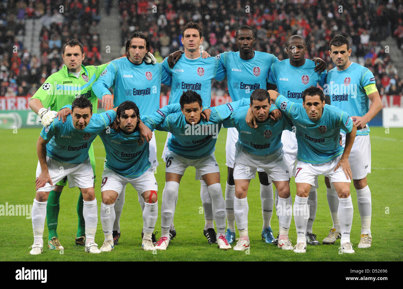 Cluj S Players Pose Before The Start Of Uefa Champions League Group E Match Bayern Munich Vs Cfr Cluj At The Allianz Arena In Munich Germany 19 October 2010 From Upper Left To