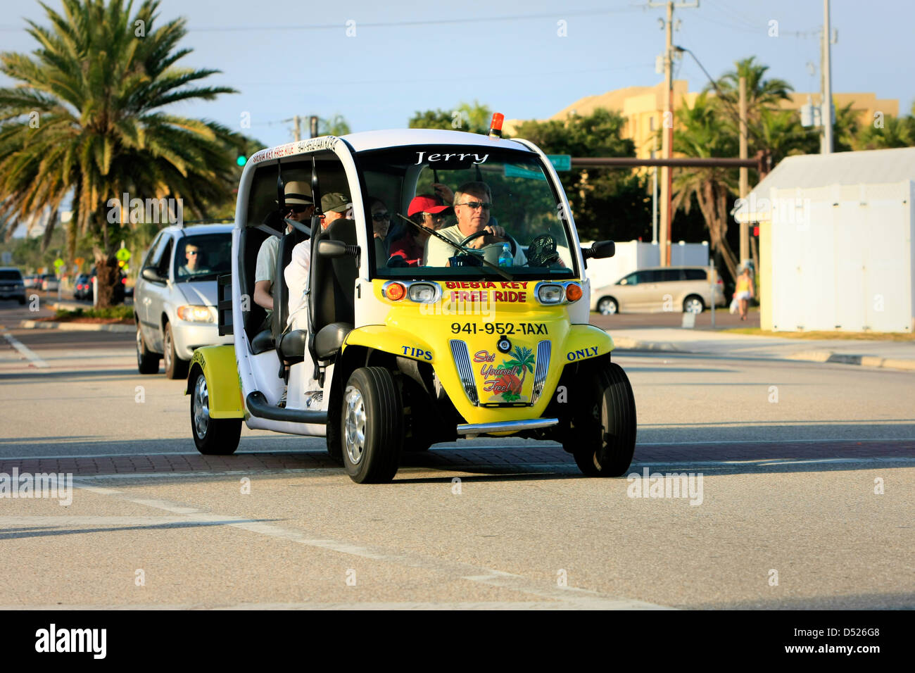 Free taxi shuttle car on Siesta Key Island near Sarasota Florida Stock