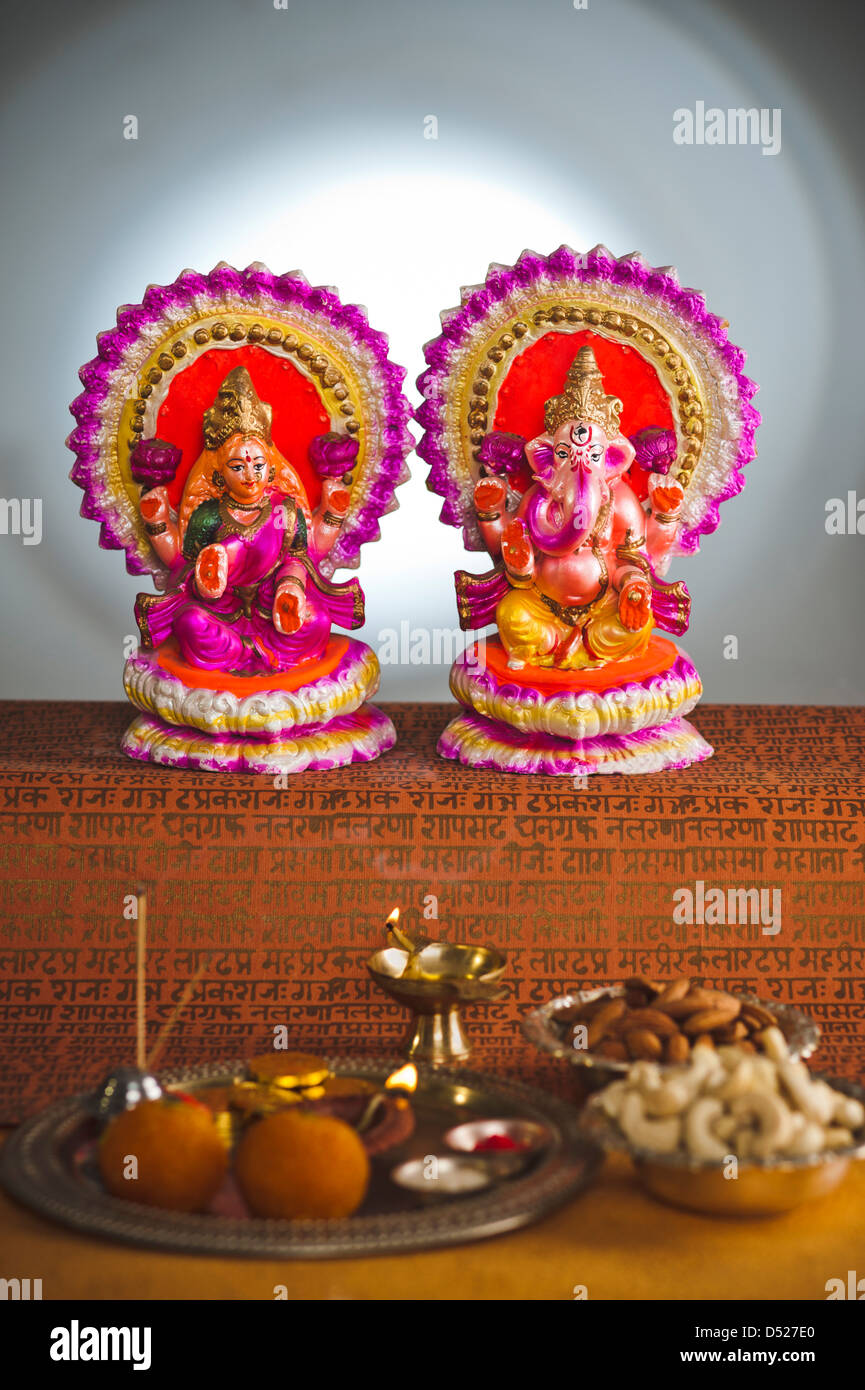 Preparation of Lakshmi pujan a Hindu ritual during Diwali festival