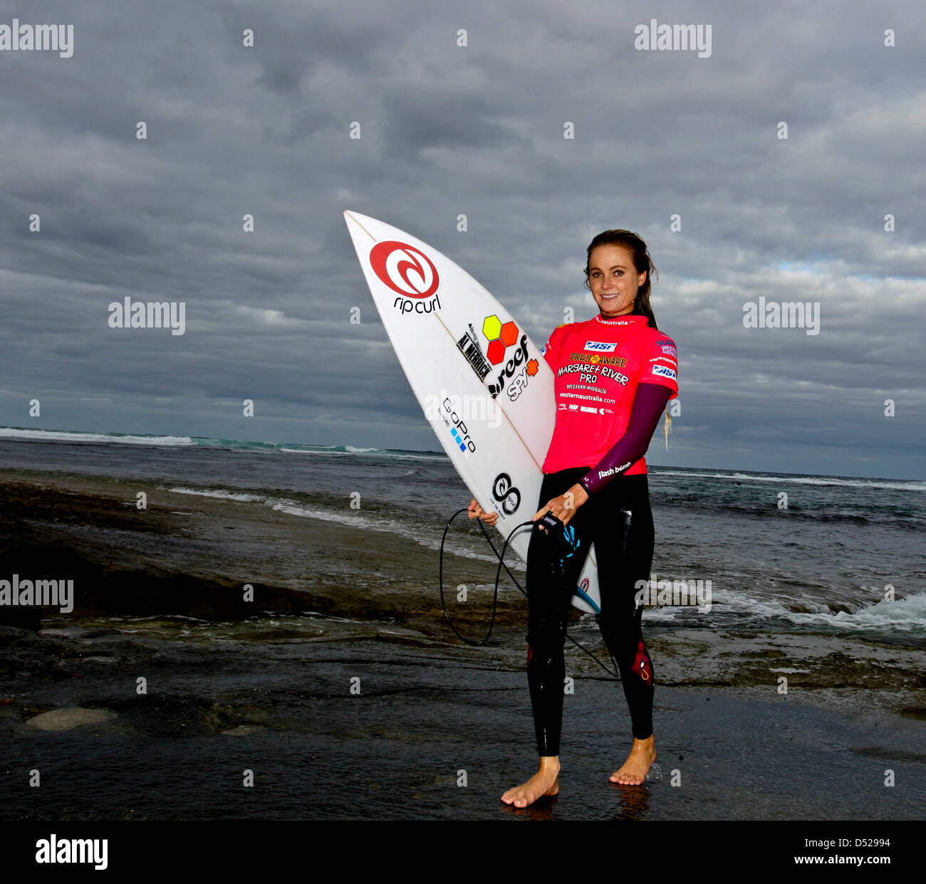 Margaret River, Australia. 22nd March 2013. Alana Blanchard (HAW) leaves the water after losing her Quarter Final to Sally Fitzgibbons from Australia on day 7 of the Drug Aware Margaret River Pro at Surfers Point Prevally Park Western Australia. Credit:  Action Plus Sports Images / Alamy Live News Stock Photo
