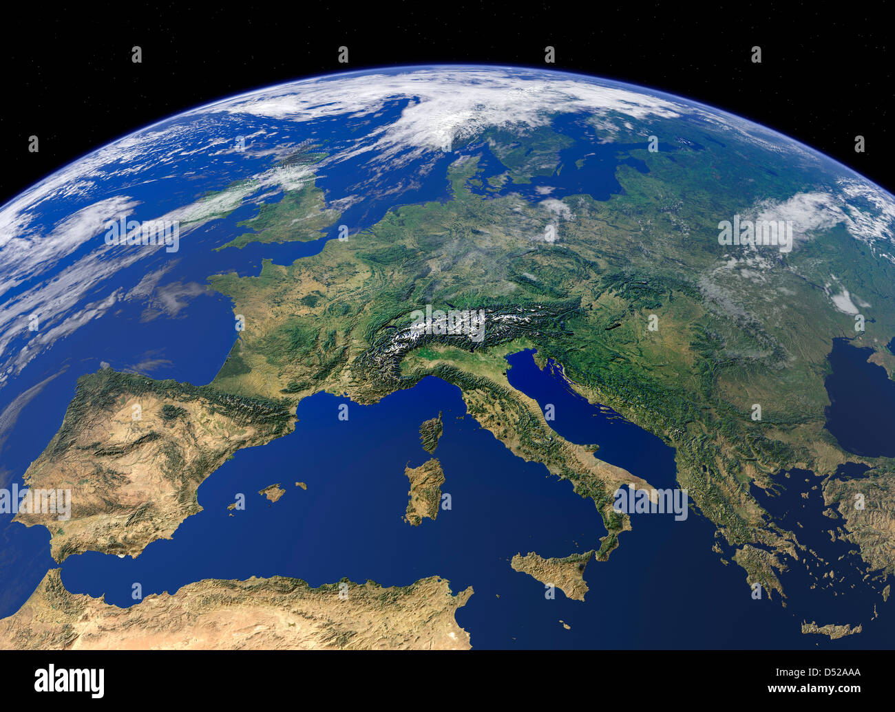Earth View from Space, Europe Stock Photo