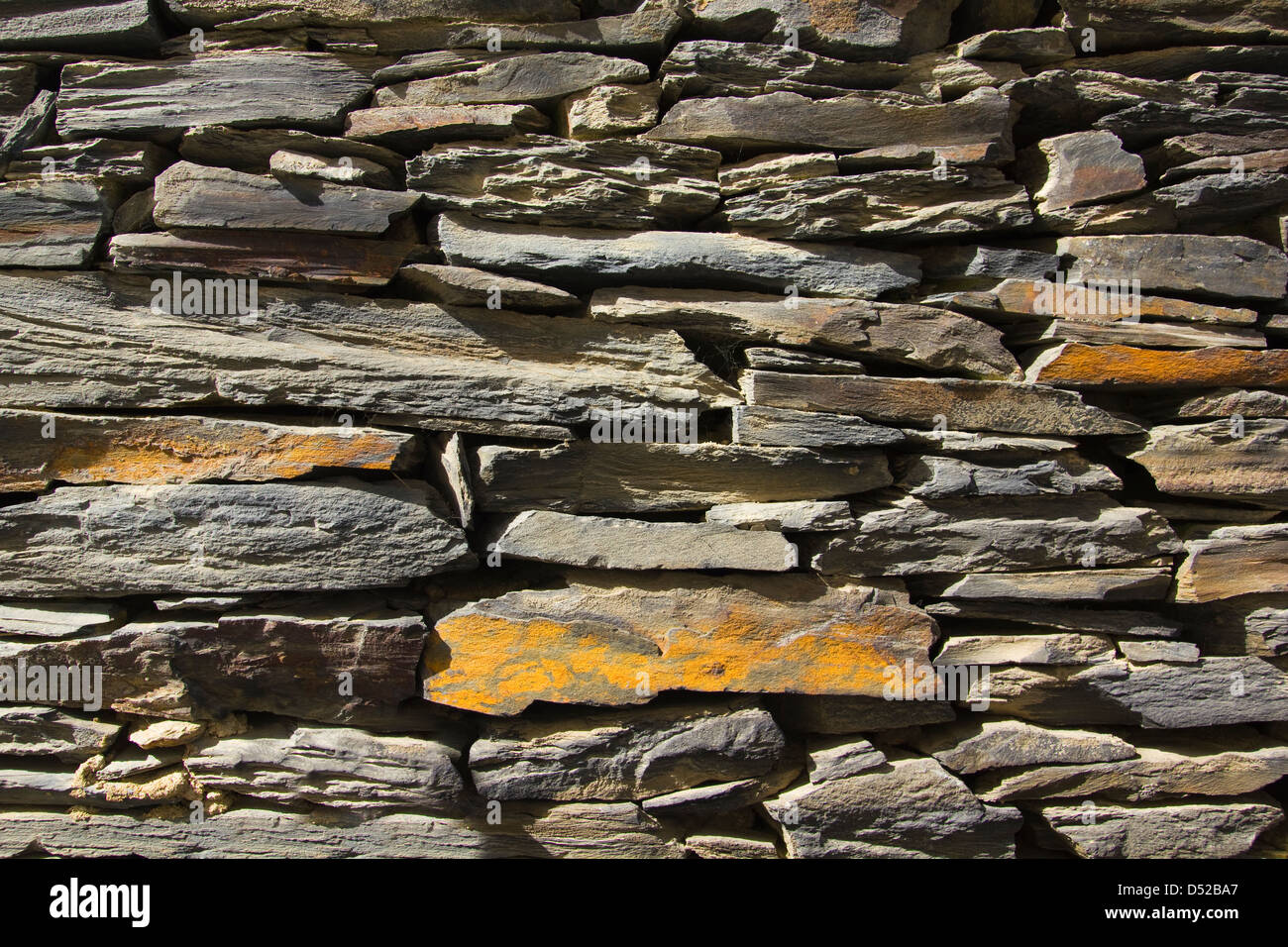 Stone wall. made of slate stone, is typical for the construction of