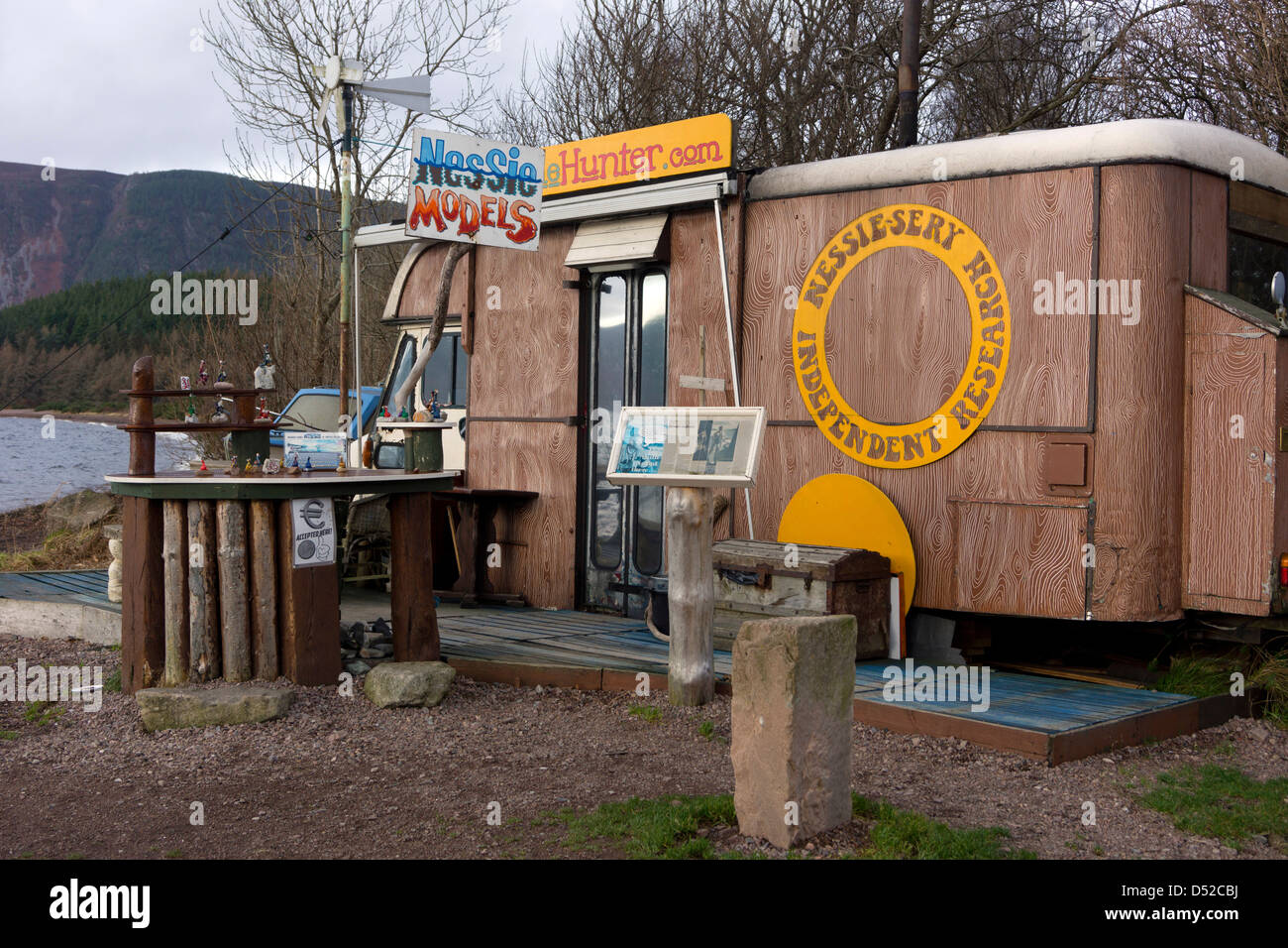 Headquarters of professional Nessie hunter, Steve Feltham, on the shores of Loch Ness Stock Photo