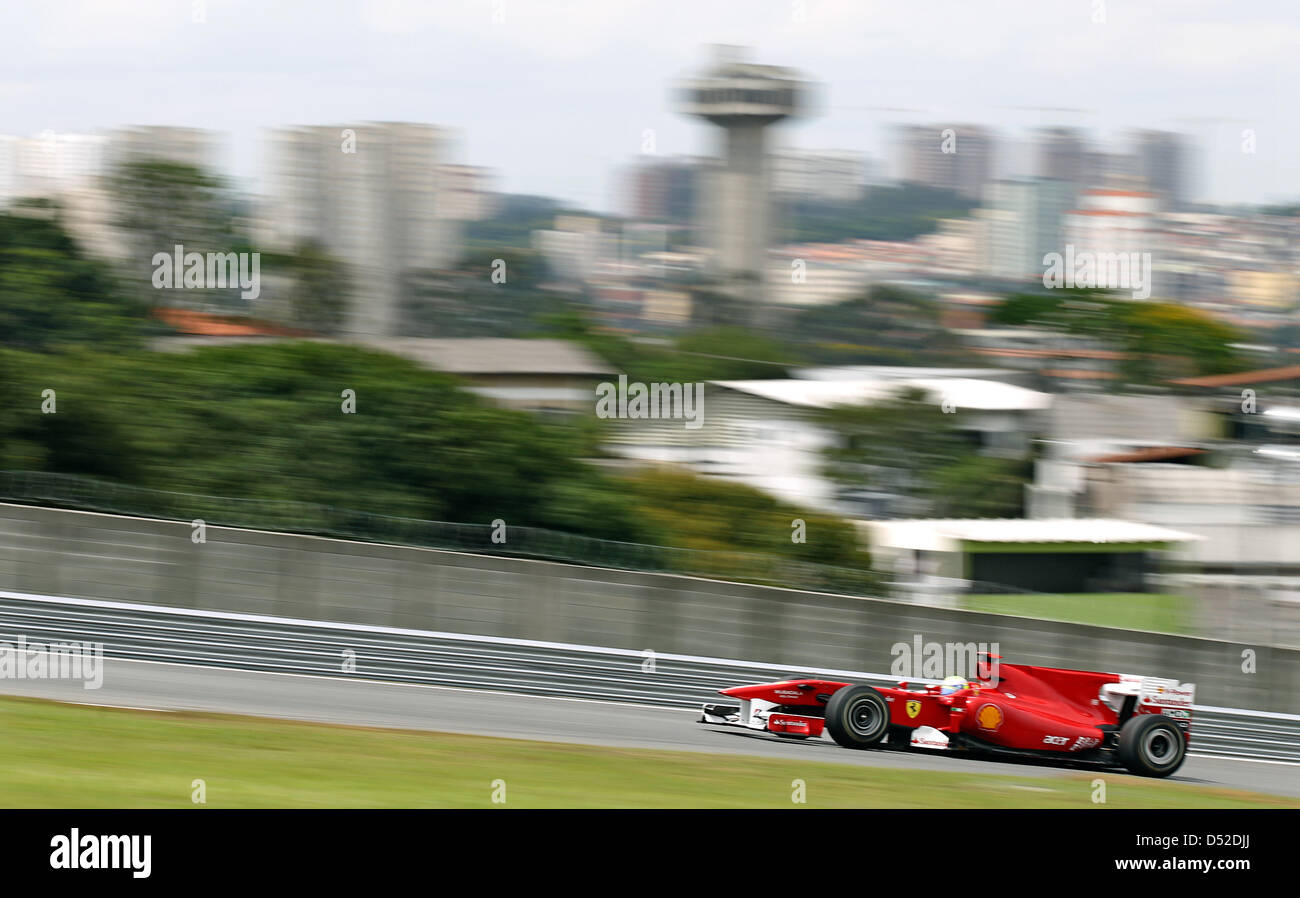 Brazilian driver Felipe Massa of Ferrari drives his car along the race