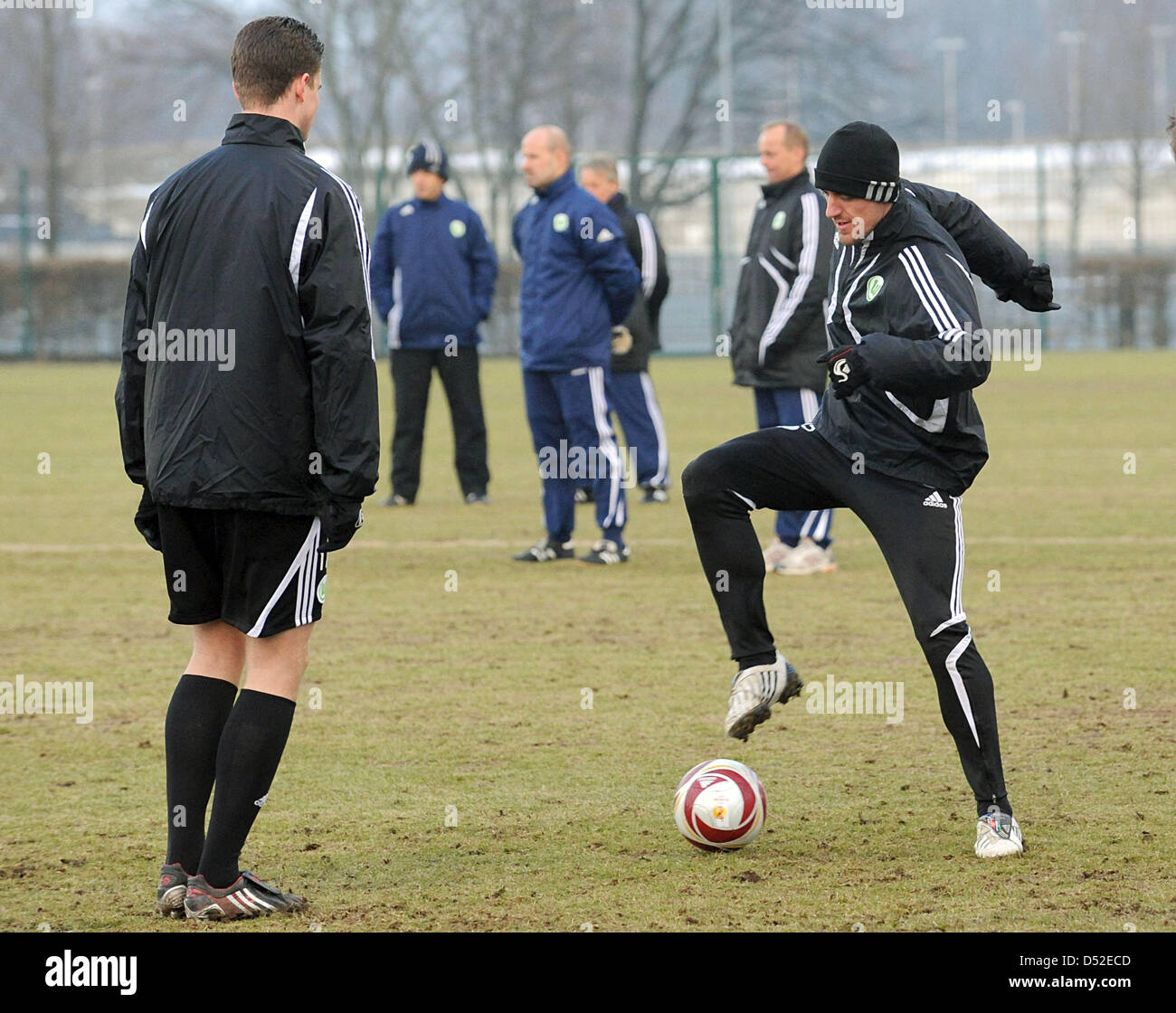 Christian Gentner (R) and Alexander Madlung of German Bundesliga soccer 