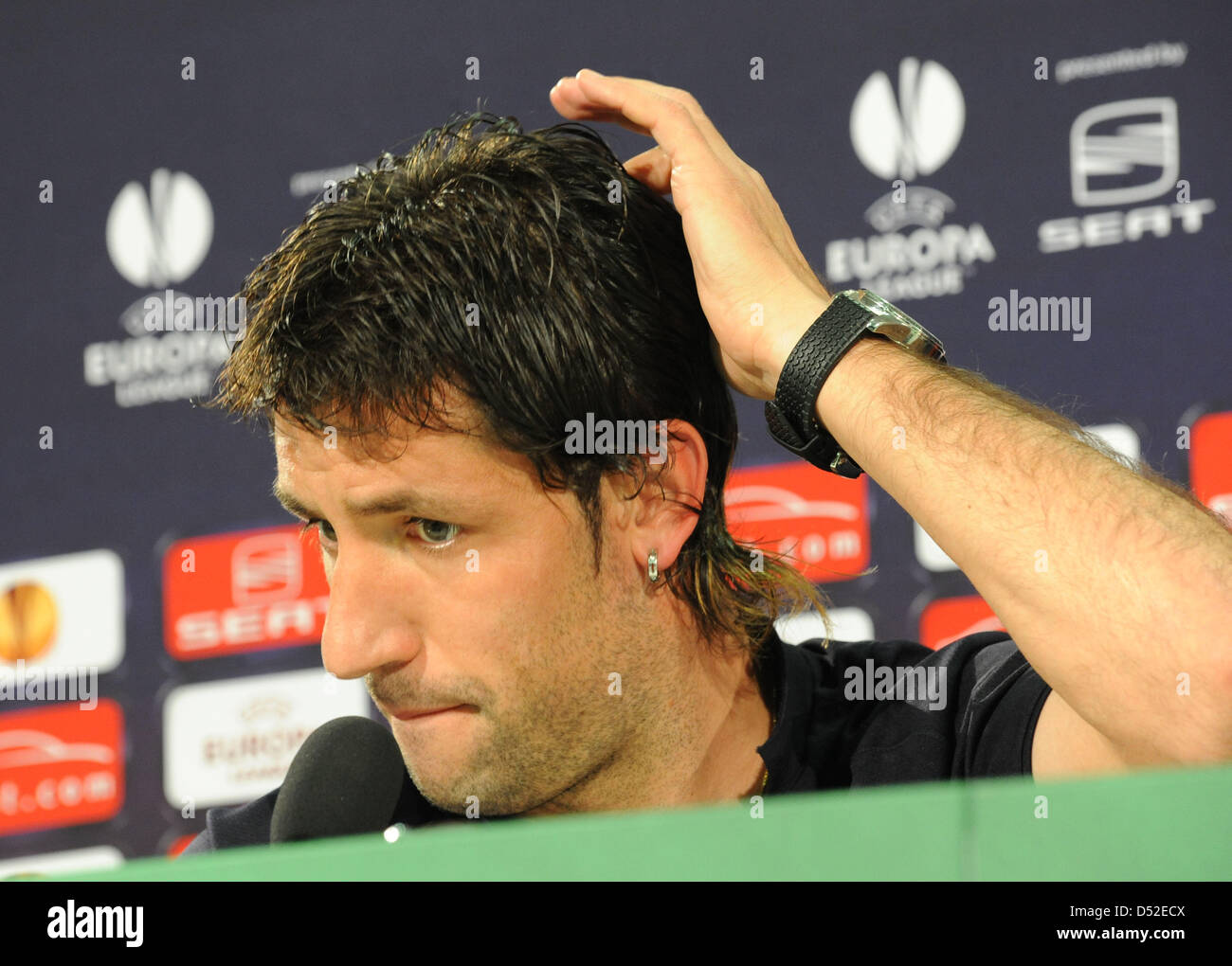 Joan Capdevila of Spanish soccer club FC Villarreal attends a press