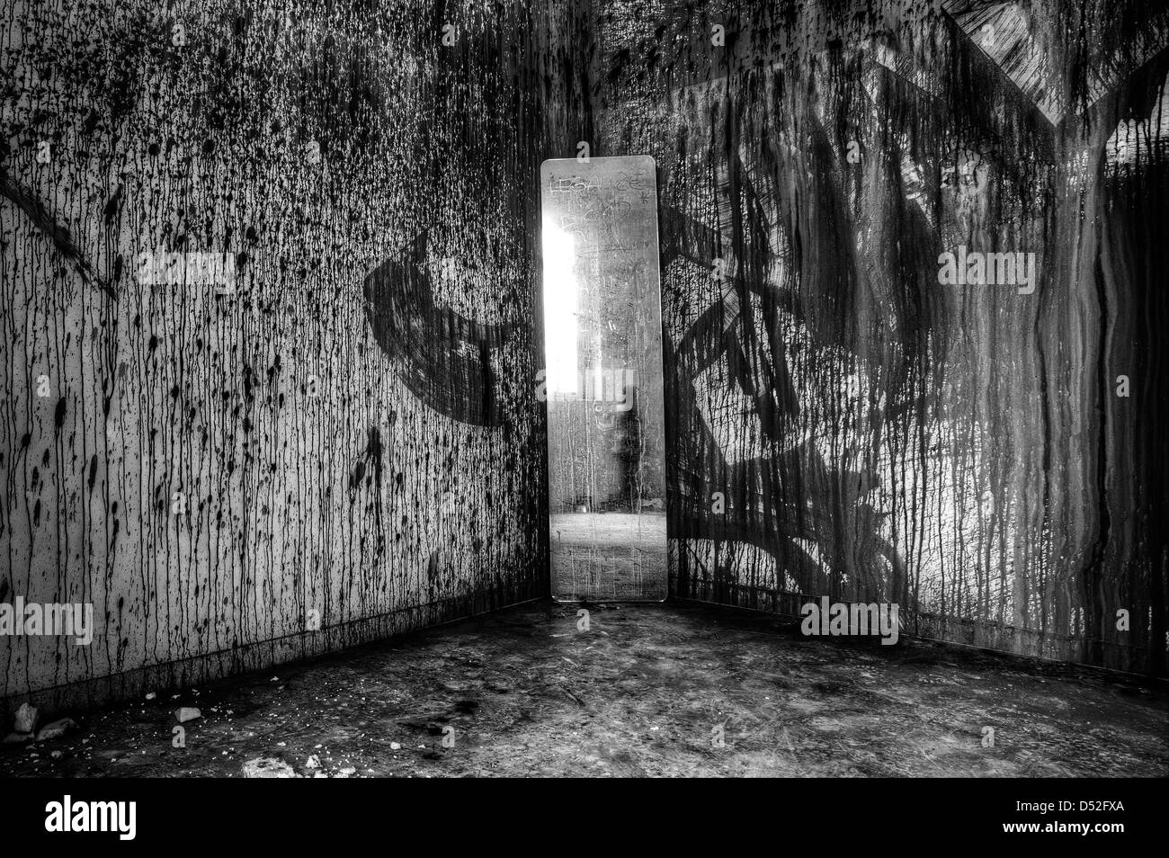 Bloody room in abandoned mental hospital Stock Photo