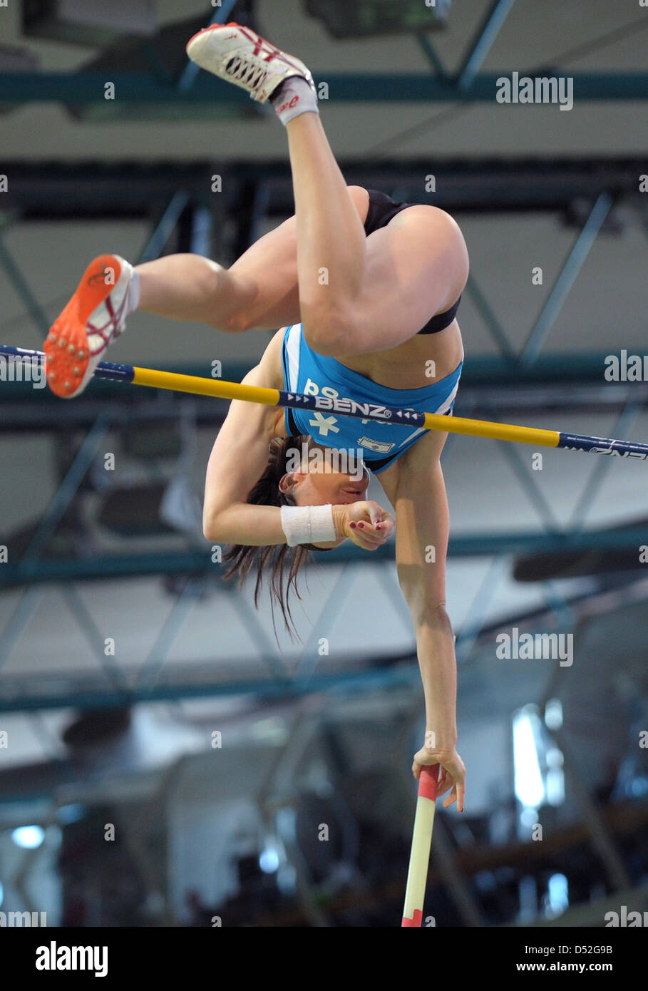 Carolin Hingst shown in action during the women's pole vault event at