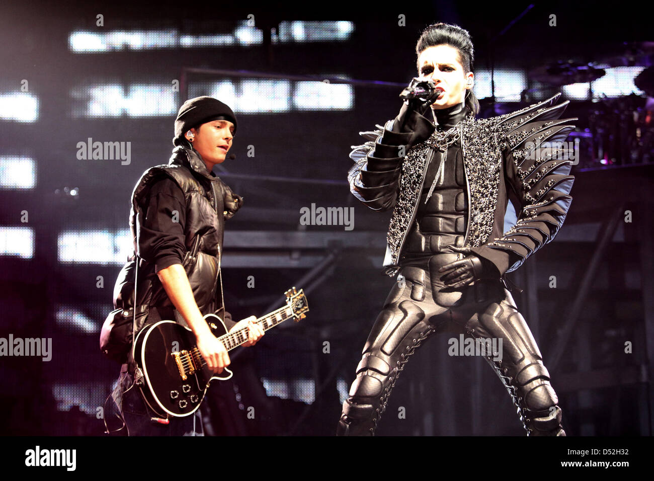 German rock band 'Tokio Hotel' with singer Bill Kaulitz performs a show in Hamburg, Germany, 28 February 2010. Photo: Bodo Marks Stock Photo