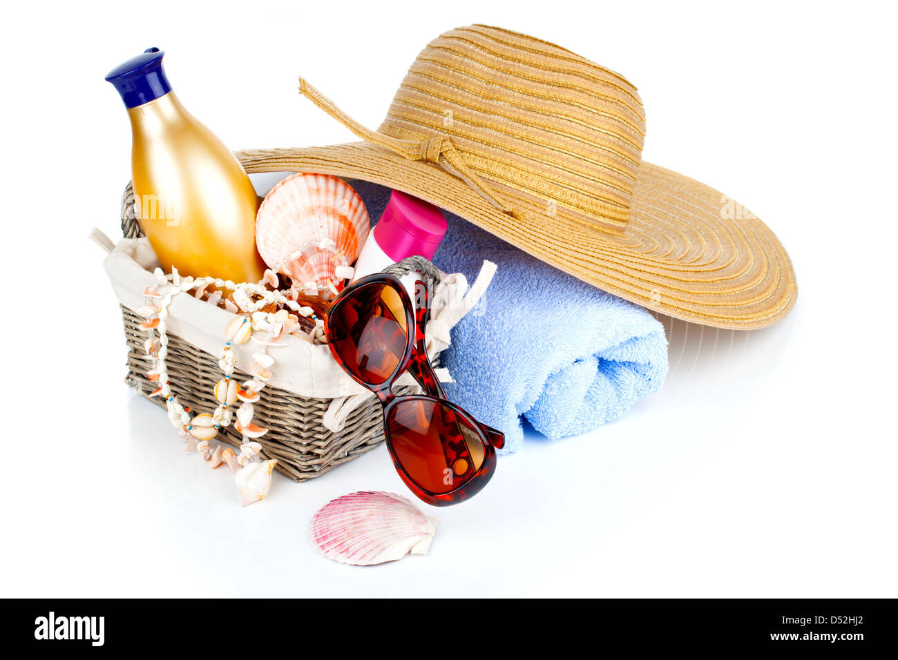 women's accessories for outdoor relaxation. beach items isolated on white  background, summertime vacation and travel Stock Photo - Alamy