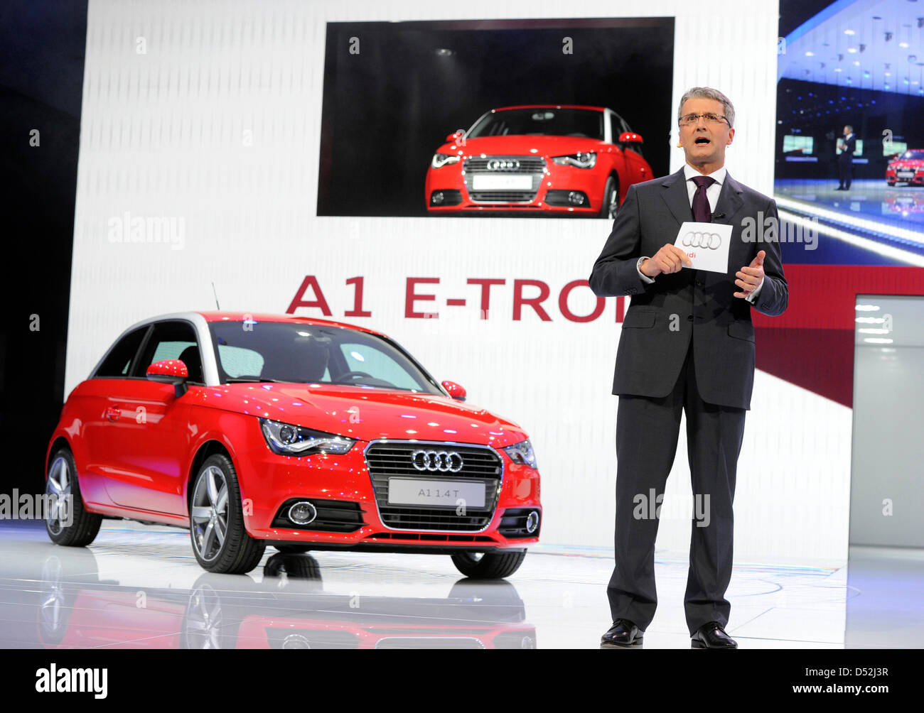 Rupert Stadler, CEO of Audi, presents the new Audi A1 on the first press  day at the Geneva Motor Show in Geneva, Switzerland, 02 March 2010. The  80th international motor show in