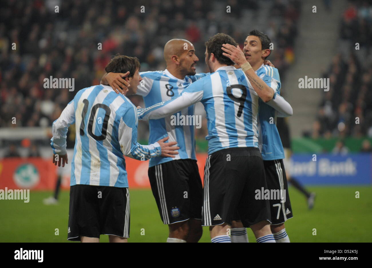 Argentina's Gonzalo Higuain celebrates his 0-1 during the test match Germany vs Argentina at AllianzArena stadium in Munich, Germany, 03 March 2010. Argentina won the match 1-0. Photo: Ronald Wittek Stock Photo