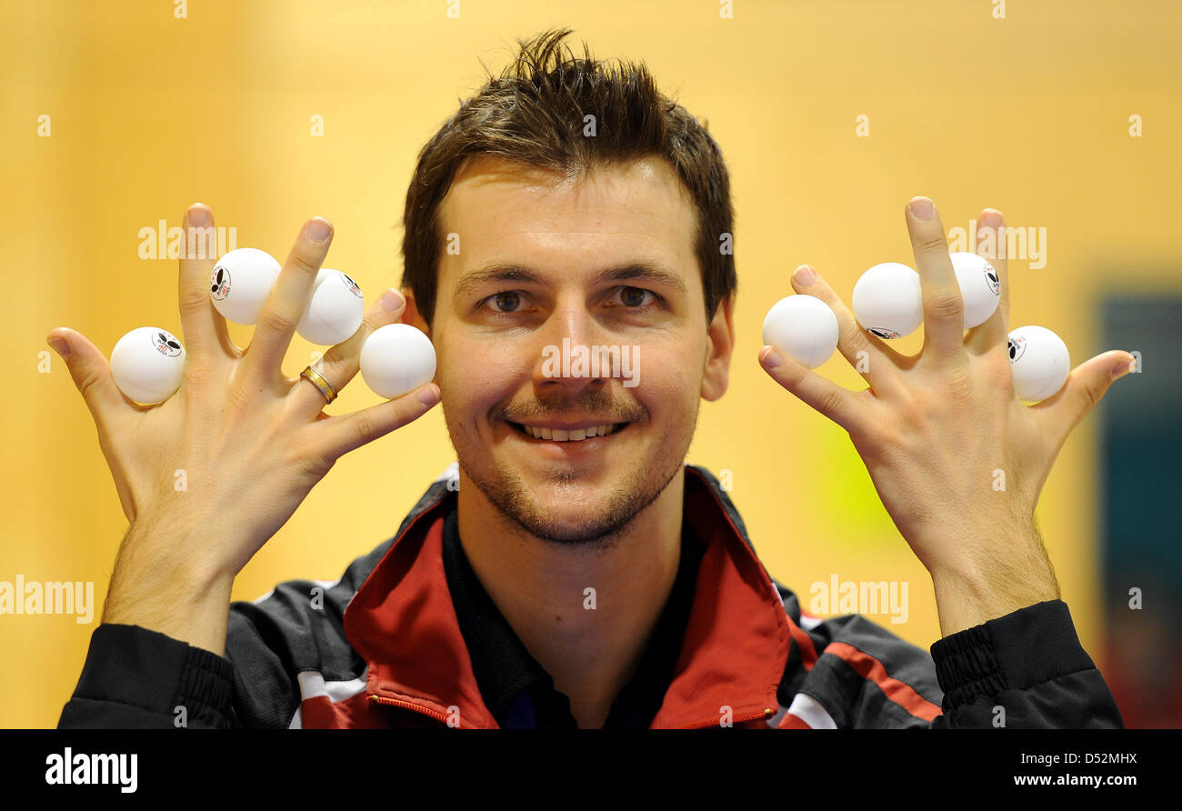 German table tennis champion Timo Boll poses at the 78th German Table