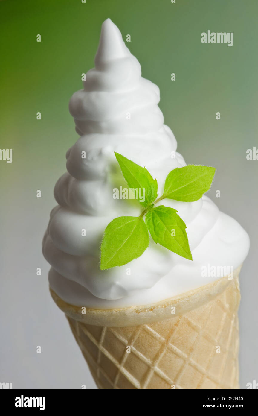 mint icecream with twig closeup Stock Photo