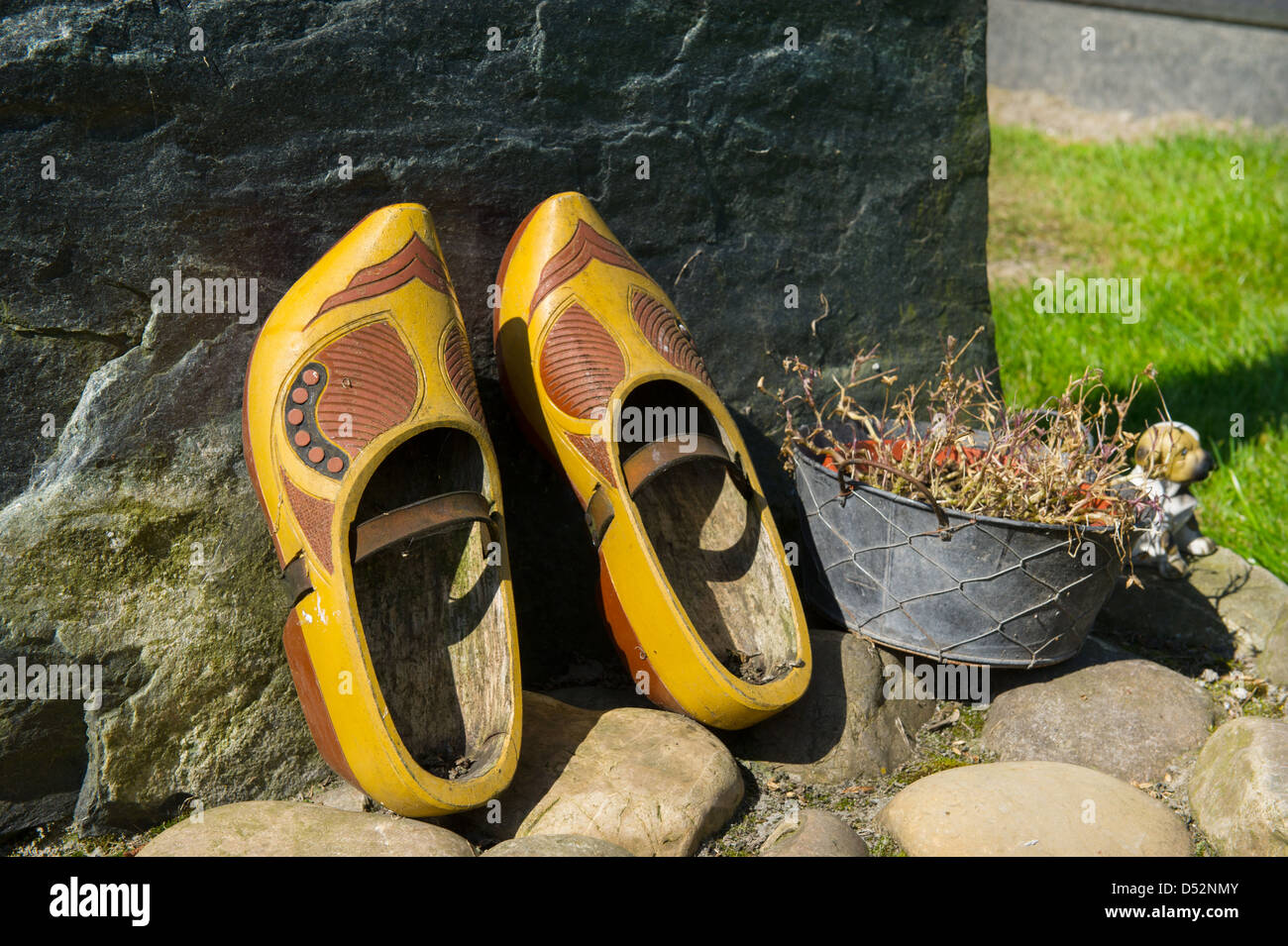Dutch wooden shoes in Groningen on graveyard Stock Photo