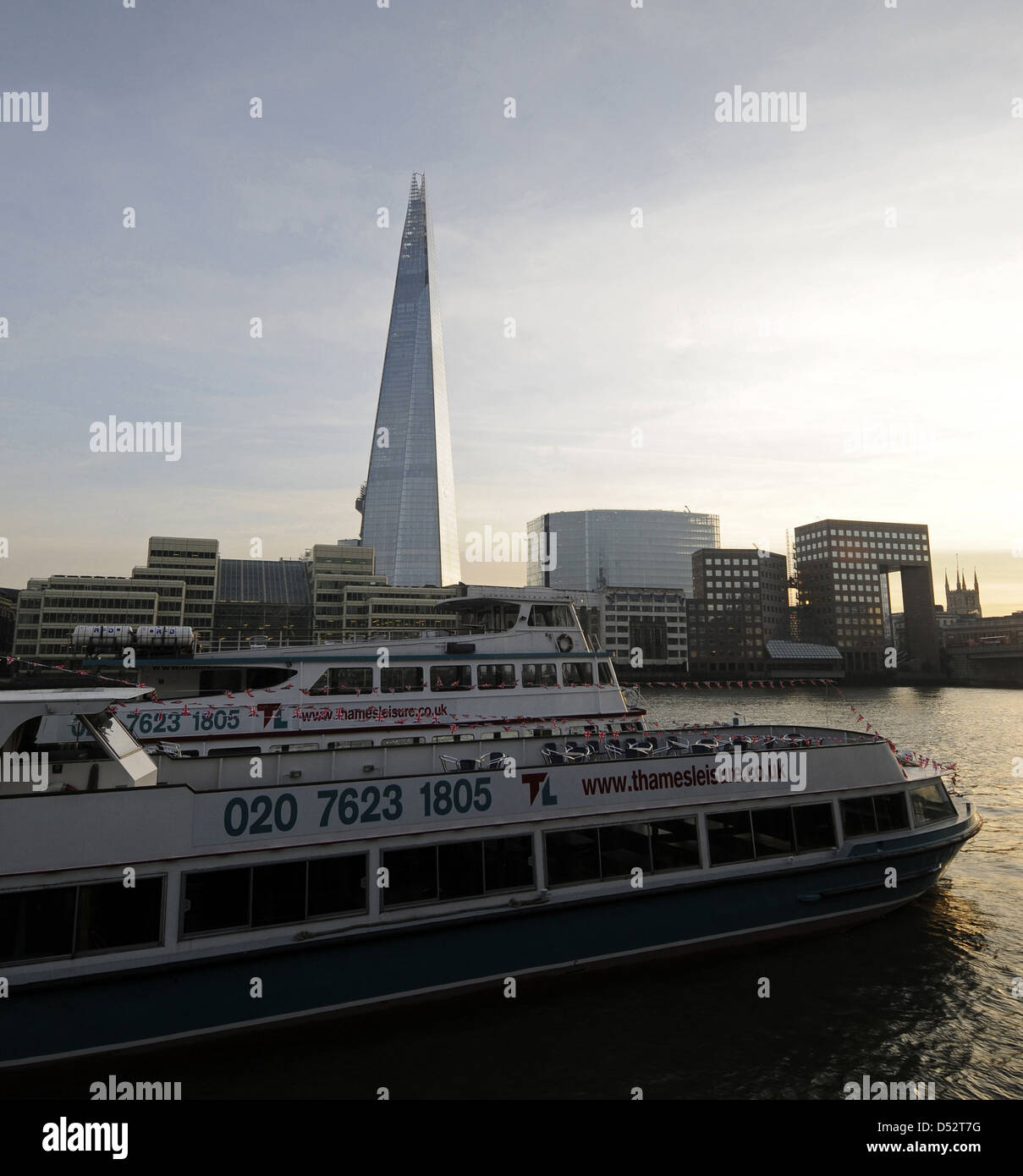 The Shard viewed over River Thames at Dusk London England Stock Photo