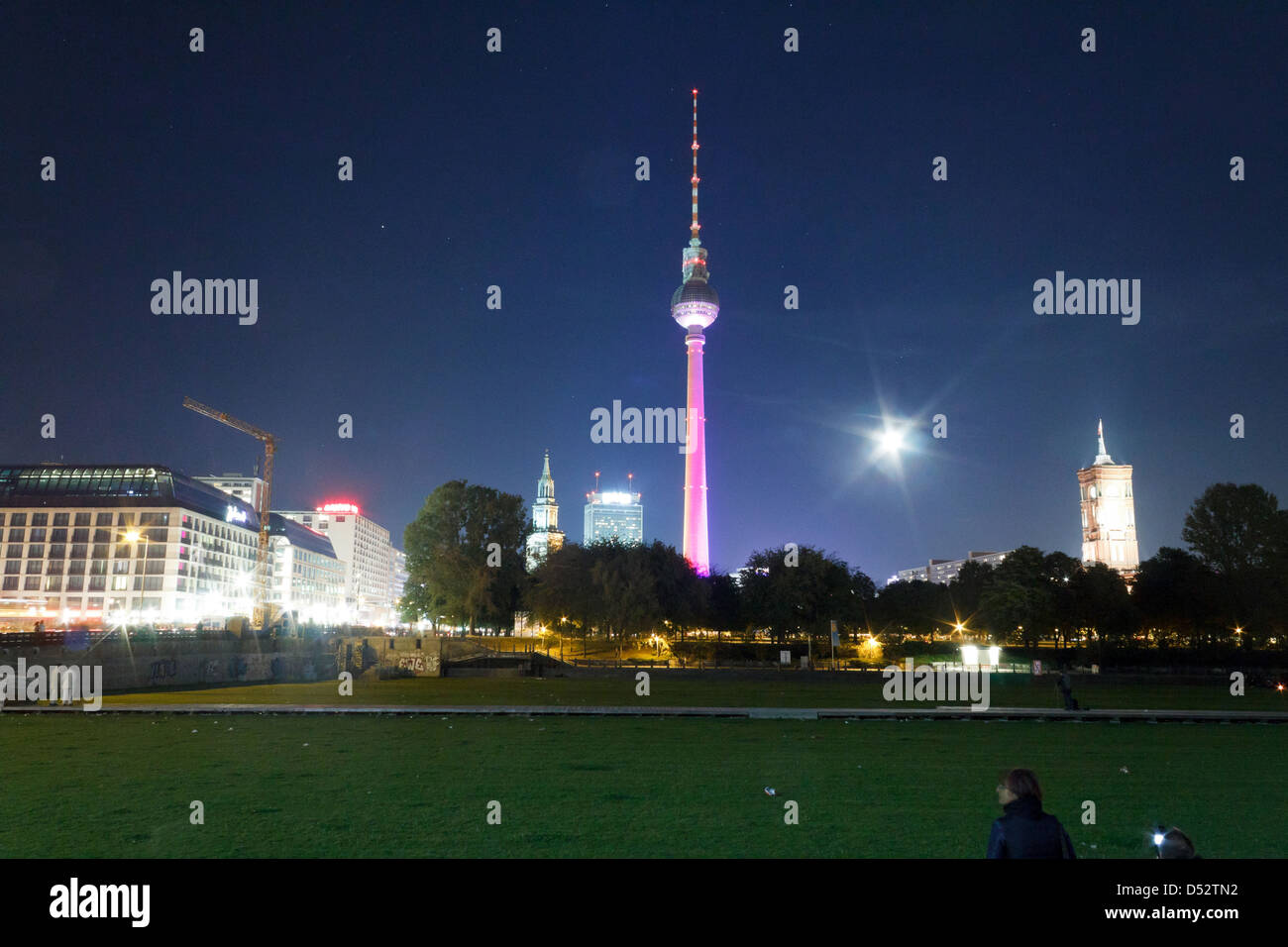 Berlin, Germany, Berlin TV Tower illuminated during the Festival of Lights 2011 Stock Photo