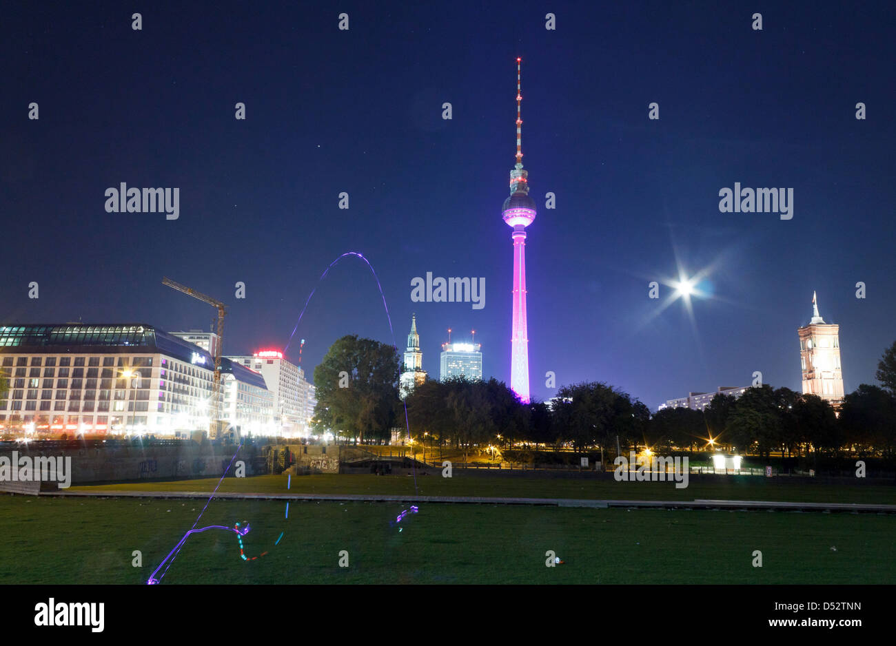 Berlin, Germany, Berlin TV Tower illuminated during the Festival of Lights 2011 Stock Photo