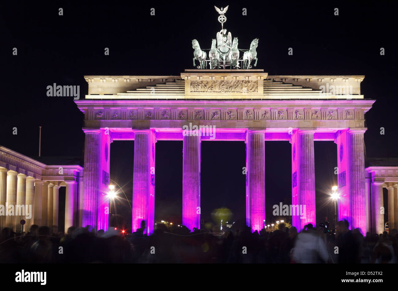 Berlin, Germany, illuminated Brandenburg Gate during the Festival of Lights 2011 Stock Photo