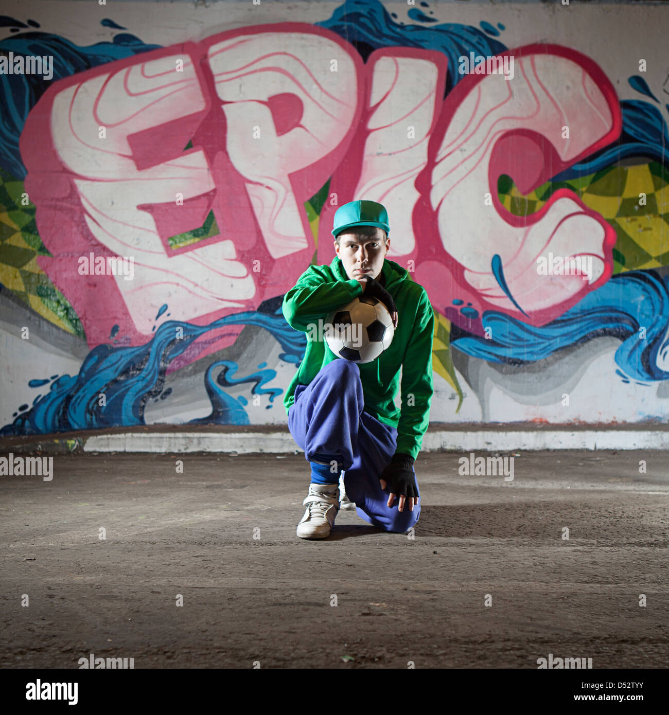 An urban footballer in his native environment Stock Photo