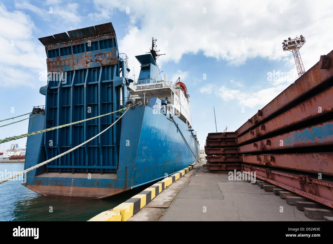 ramp ship heaved stern moored Stock Photo