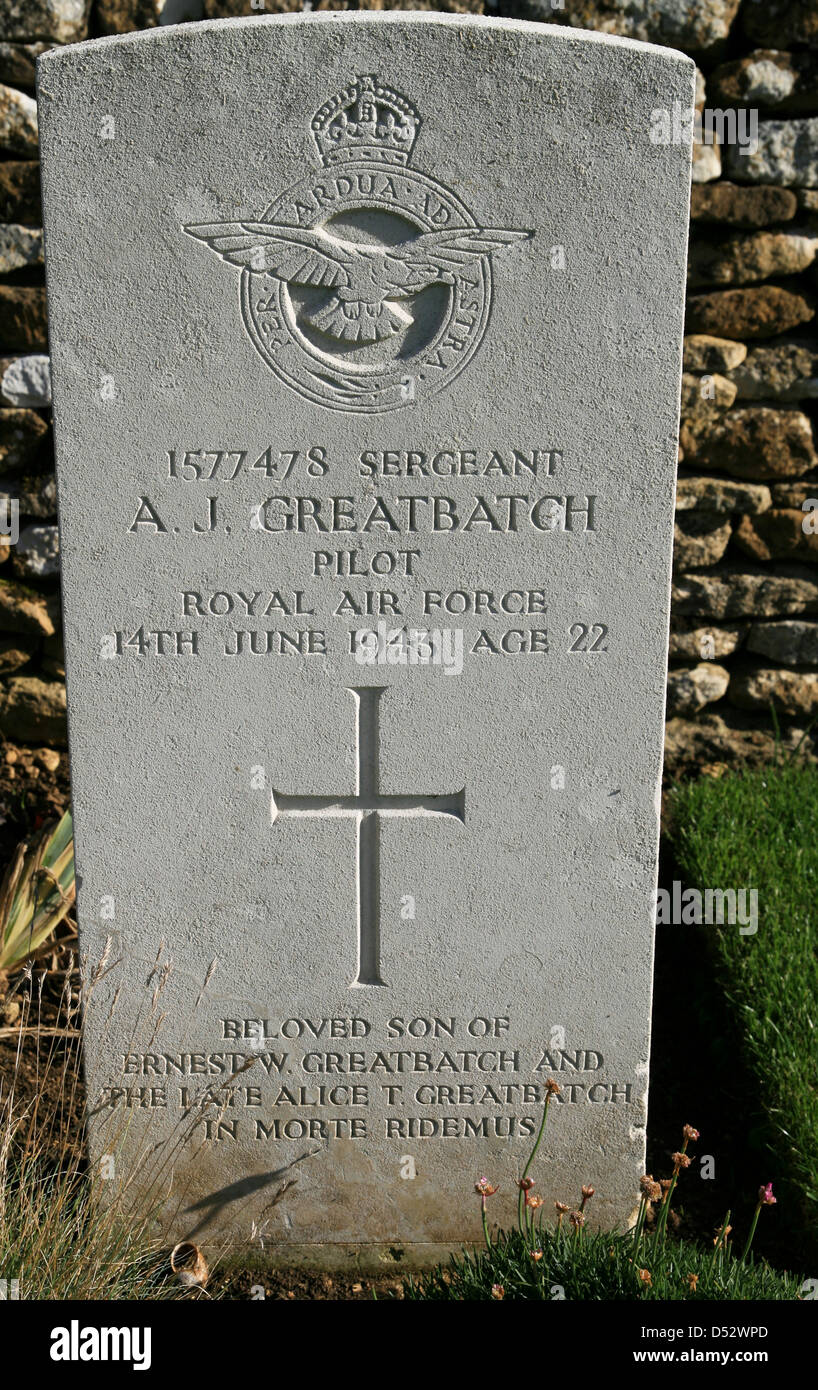 Pilot headstone war graves RAF cemetery Little Rissington
