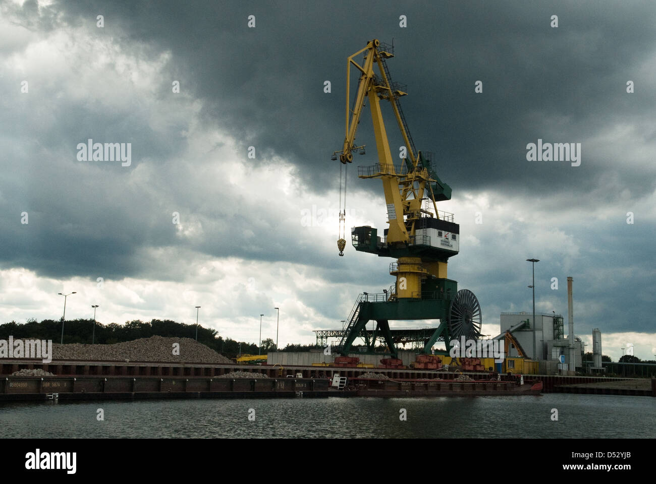 Port crane, Havel river, Germany Stock Photo