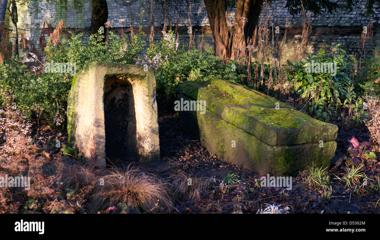 Roman coffins in York, England Stock Photo