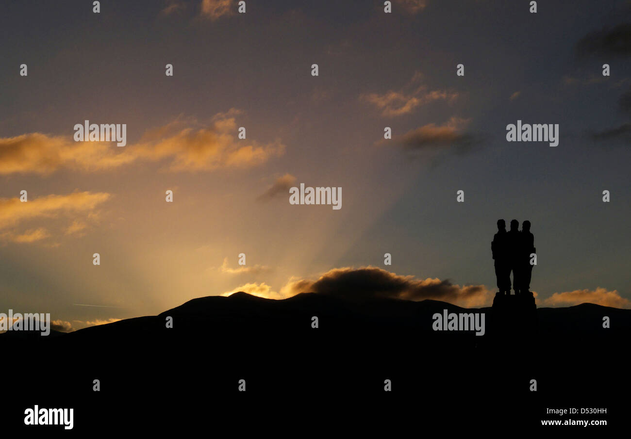 Sunrise with the Commando Memorial at Spean Bridge in the Scottish HIghlands Stock Photo