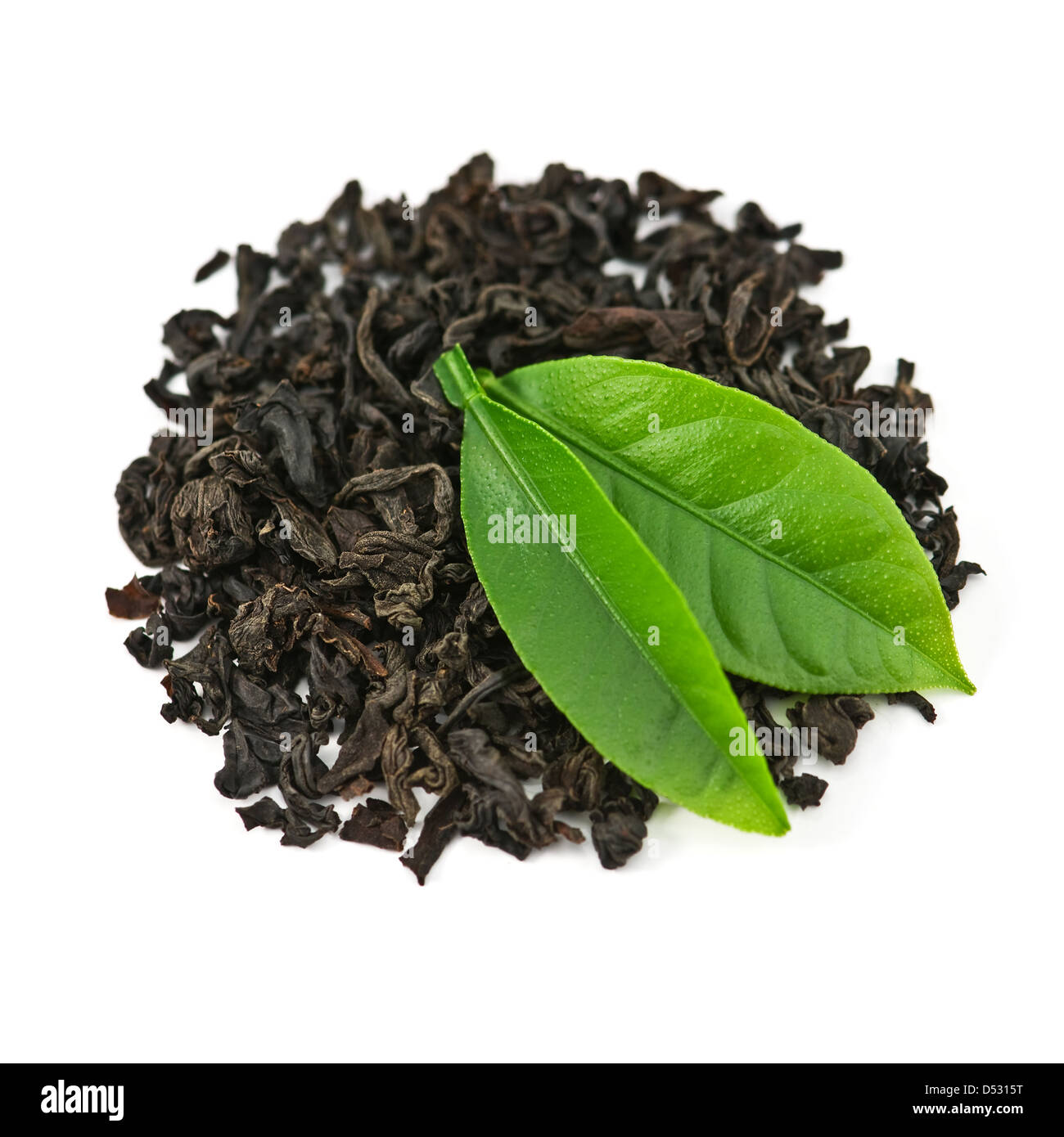 black tea with leaf isolated on white background Stock Photo