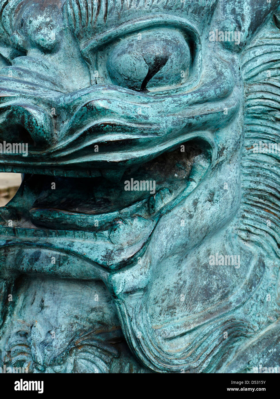 Detail of a Chinese lion statue in China town Liverpool UK Stock Photo