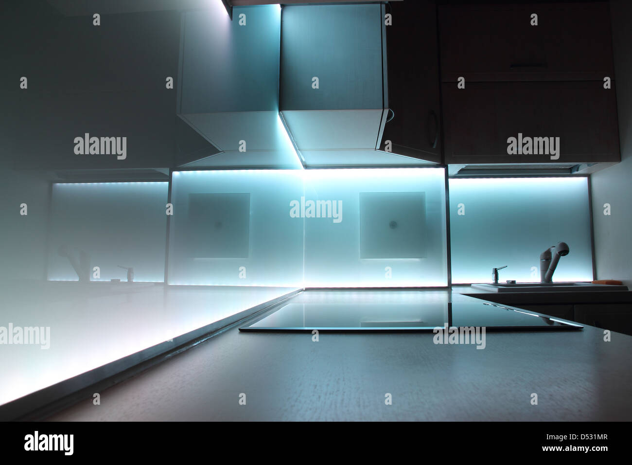 modern luxury kitchen with white led lighting Stock Photo