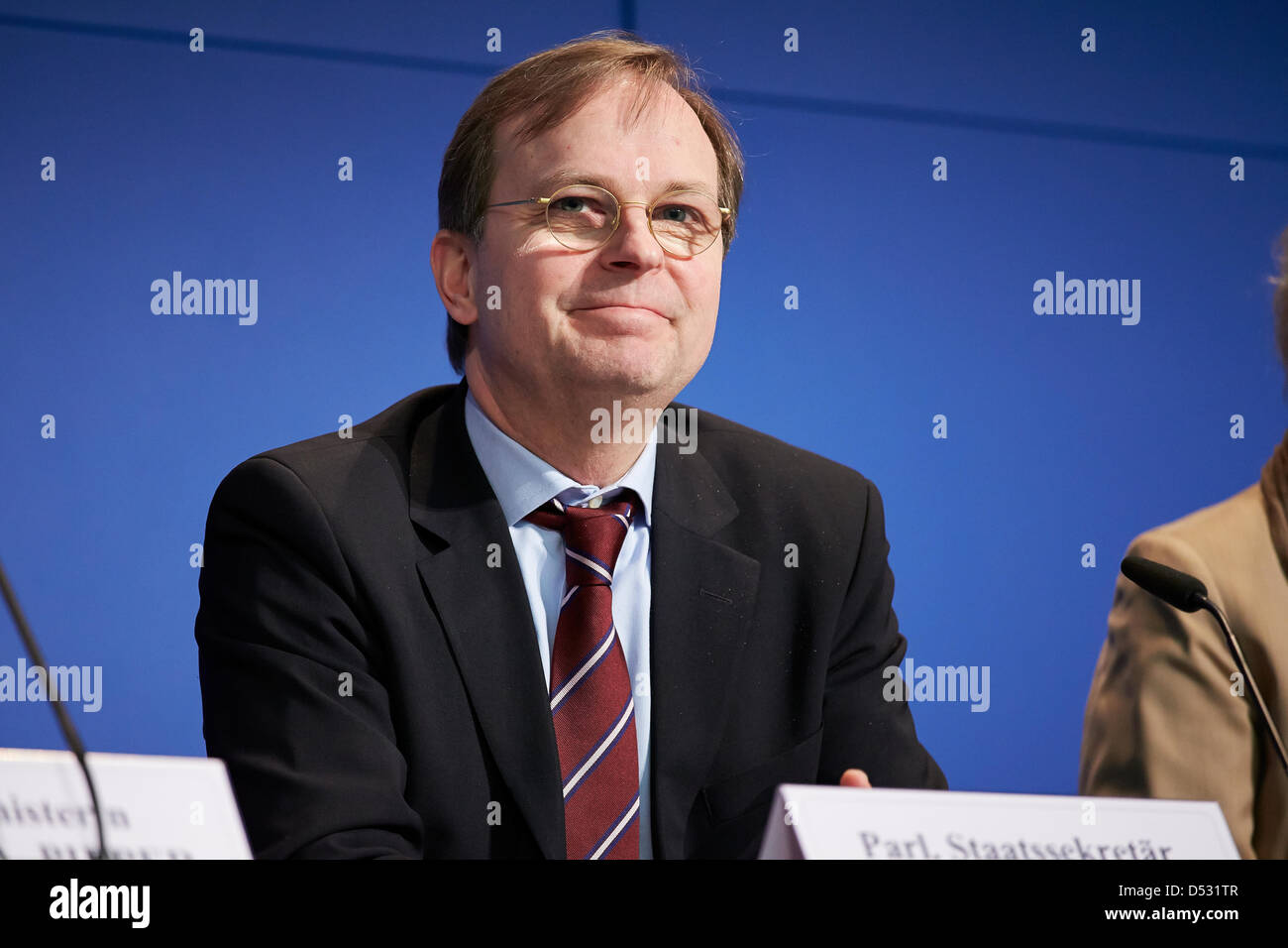 Parlamentarischer Staatssekretär Thomas Rachel pictured at Federal Event on Water Day in Berlin. / Berlin, 22th March, 2013. On the occasion of the World Water Day2013 the German Federal Government invited to the event “Transboundary Water Cooperation – Germany's contribution to a sustainable and equitable water policy '. /  Berlin, 22. Maerz, 2013. Anlässlich des Weltwassertags 2013 veranstalteten das Bundesentwicklungsministerium, das Bundesumweltministerium und das Bundesforschungsministerium sowie das Ausländige Amt ein Seminar zum Thema 'Grenzüberschreitende Wasserkooperation - der Beitra Stock Photo